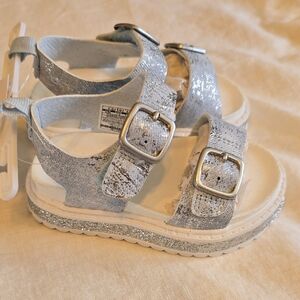 Carter's Glittery Silver Kids Sandals Adjustable Velcro Buckle Strap Size 4M